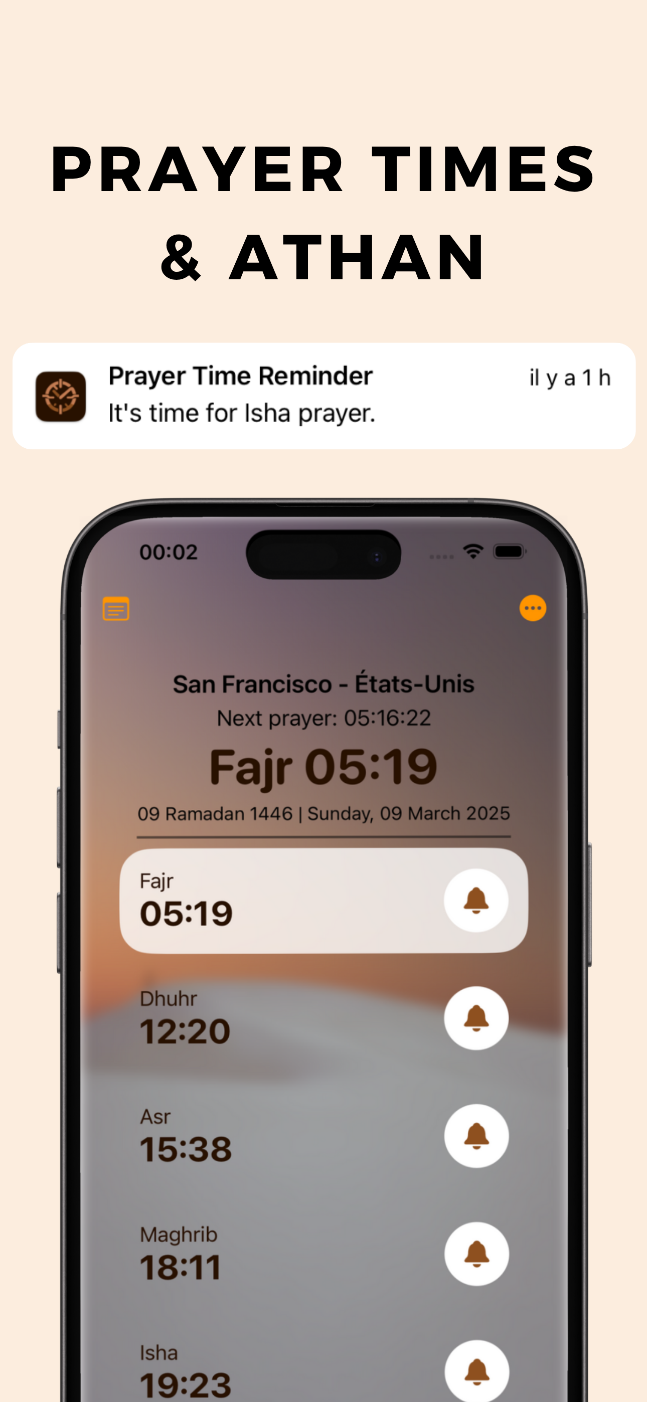 Prayer times and Athan