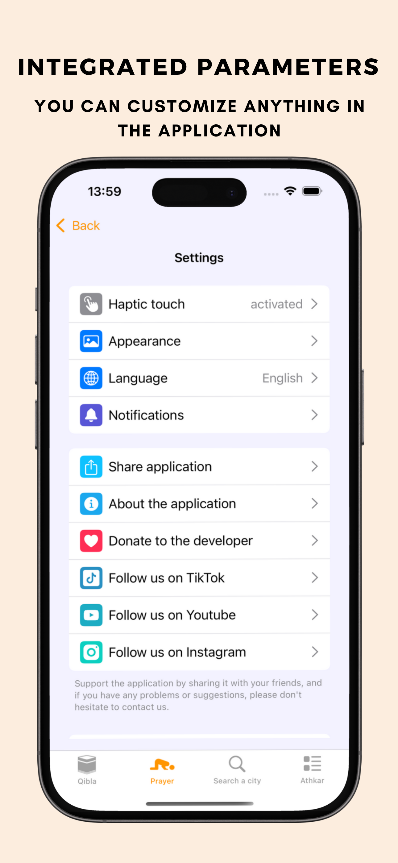 Integrated settings